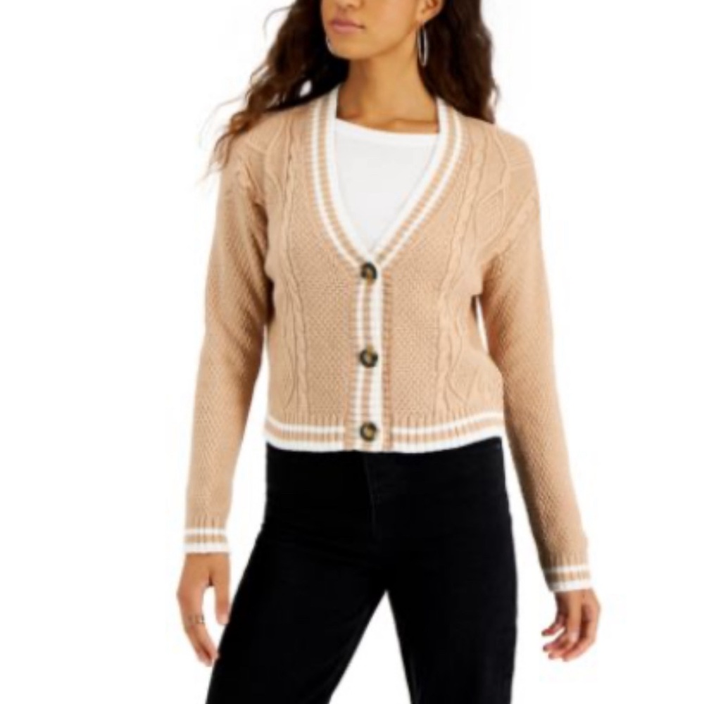 Women's Tan Cable Knit Cardigan Sweater